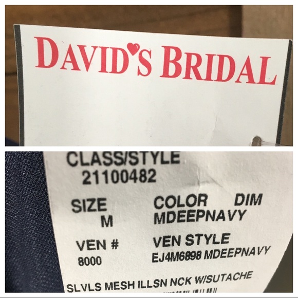 David’s Bridal Illusion Neckline Navy Dress NWT - Picture 7 of 8